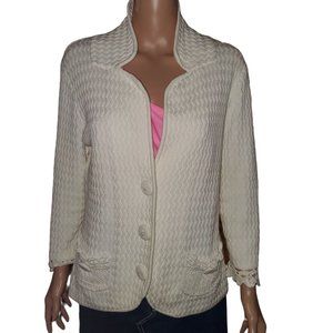 Raisey Chevron Pattern White Grandma Cardigan Sweater Crochet details Sz M